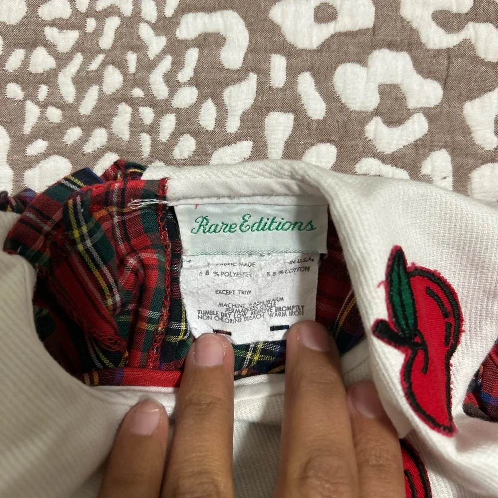 Rare‎ Editions White and Red Plaid Baby Romper with Apple Accent